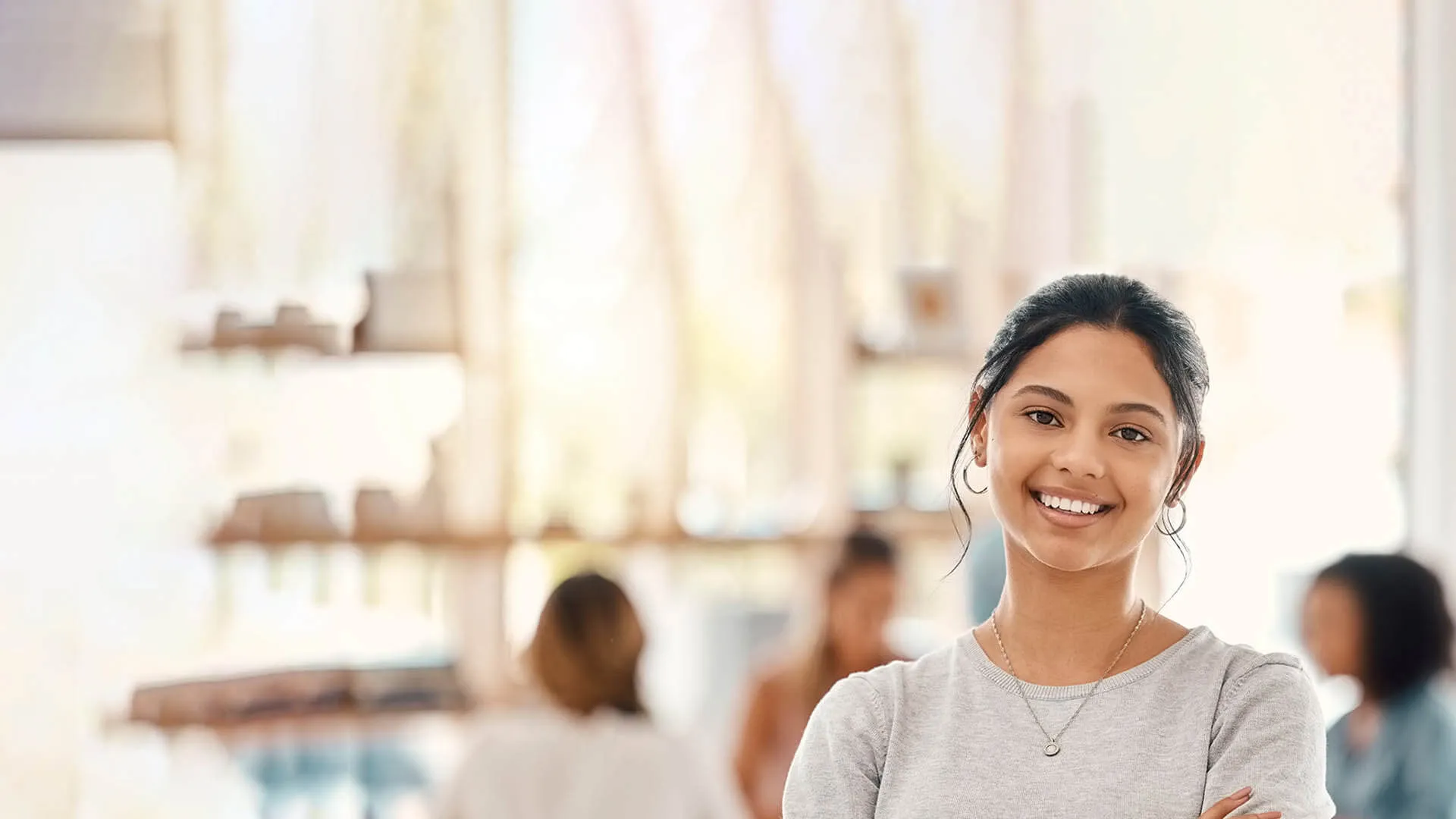 a woman smiling at the camera